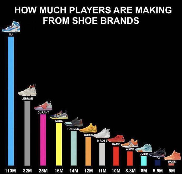 nba球员代言收入怎么分 NBA球员上赛季球鞋代言收入排行(1)