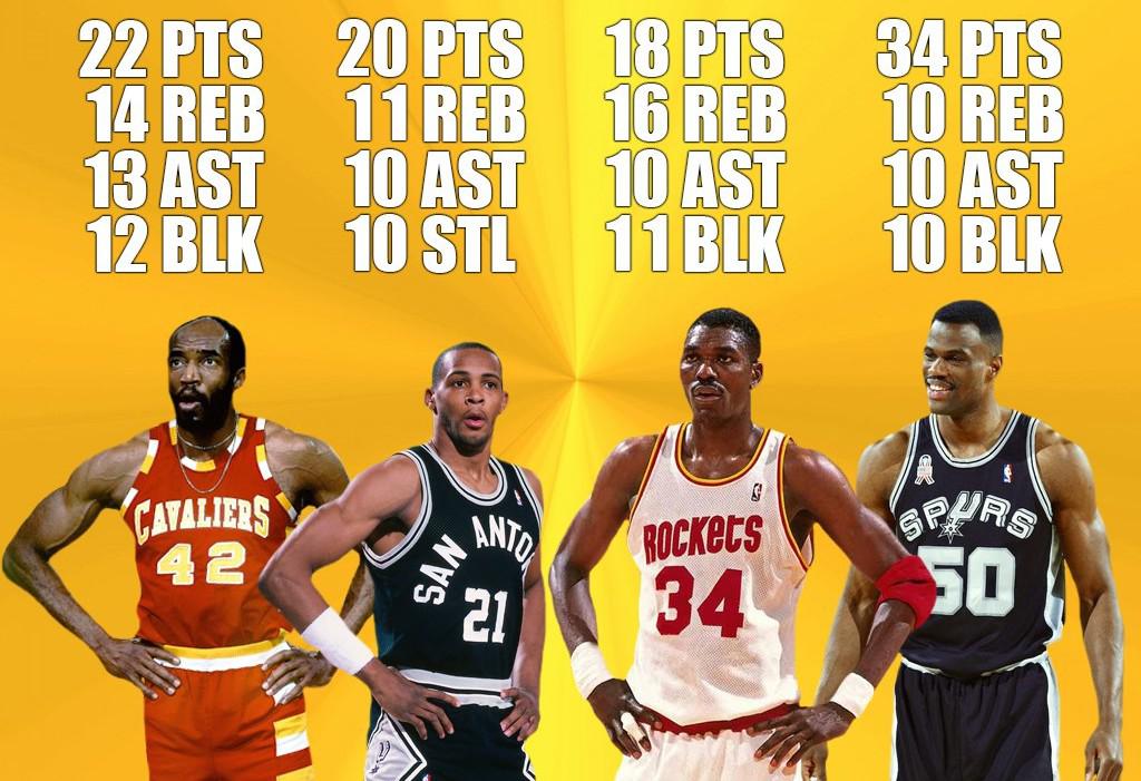NBA历史上的4次四双，罗宾逊打出豪华数据，哪位令你印象最深？(1)