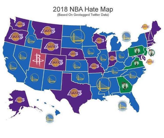 美国各州的nba球队 2019美国各州最讨厌球队地图(2)