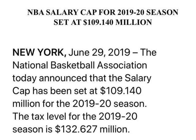 nba转播工资帽 NBA新赛季工资帽出炉(1)