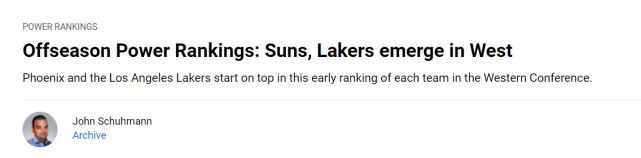 NBA官方休赛期西部实力榜：太阳居首湖人第二，快船第五勇士第七(2)