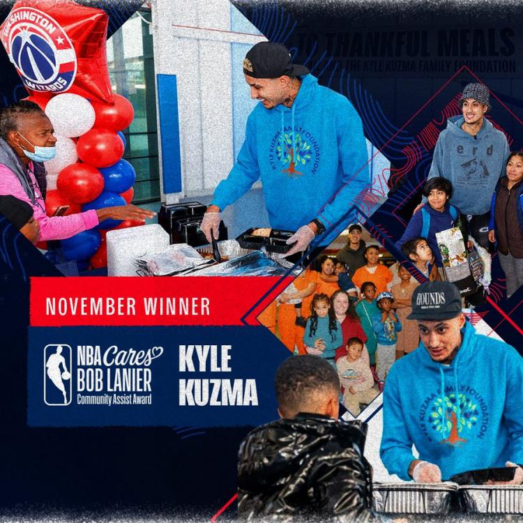 NBA官方：库兹马获得11月份社区关怀援助奖(1)