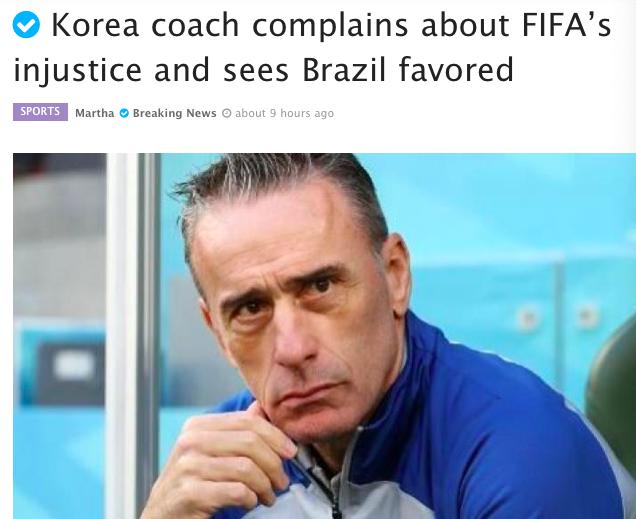 韩国主帅又炮轰FIFA：72小时踢2场太不人道！总照顾巴西等夺冠热门(1)
