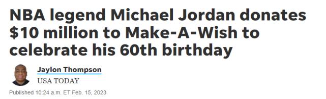 乔丹如何庆祝60岁生日？捐款1000万美元：帮绝症儿童实现愿望(2)