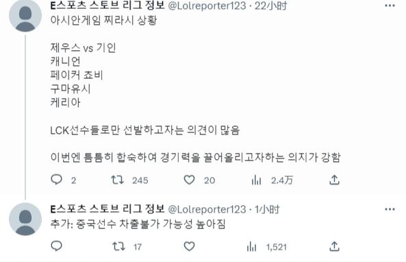 Faker、Canyon领衔！韩网爆料亚运会韩国国家队名单(1)