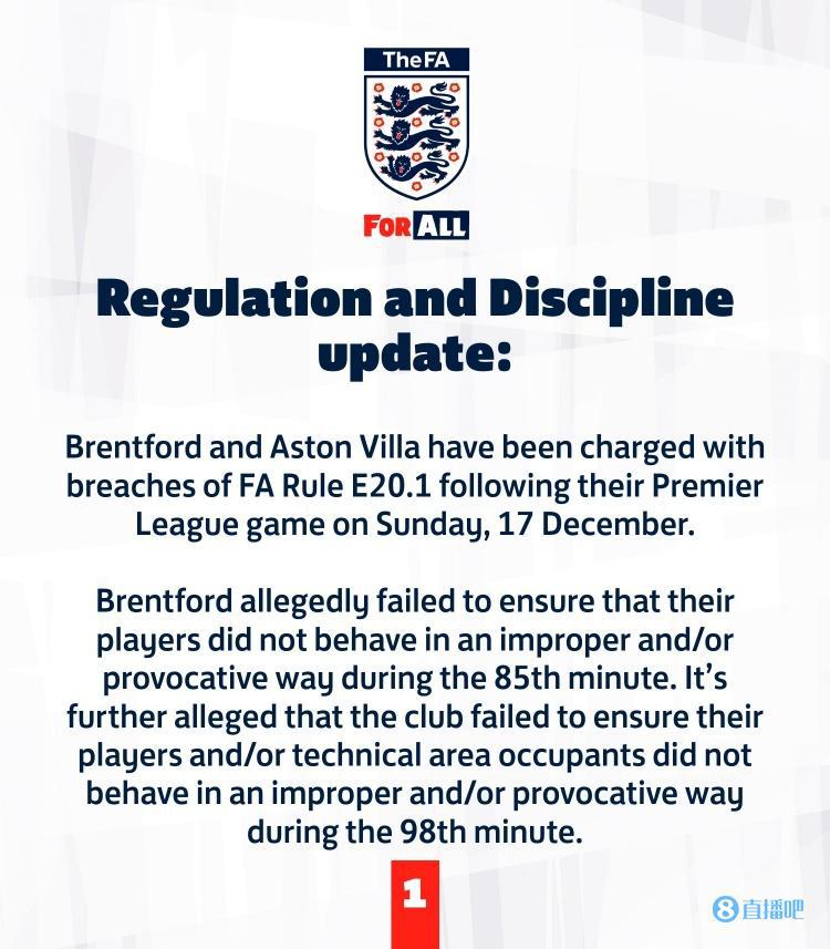 英足总：布伦特福德、维拉比赛期间违反英足总规则被指控(1)