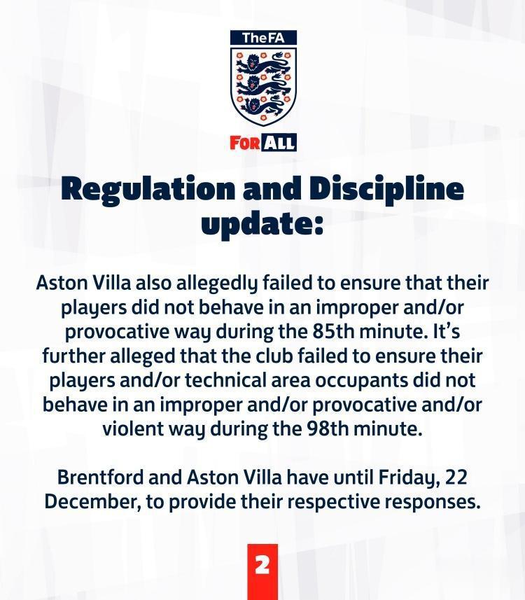 英足总：布伦特福德、维拉比赛期间违反英足总规则被指控(2)