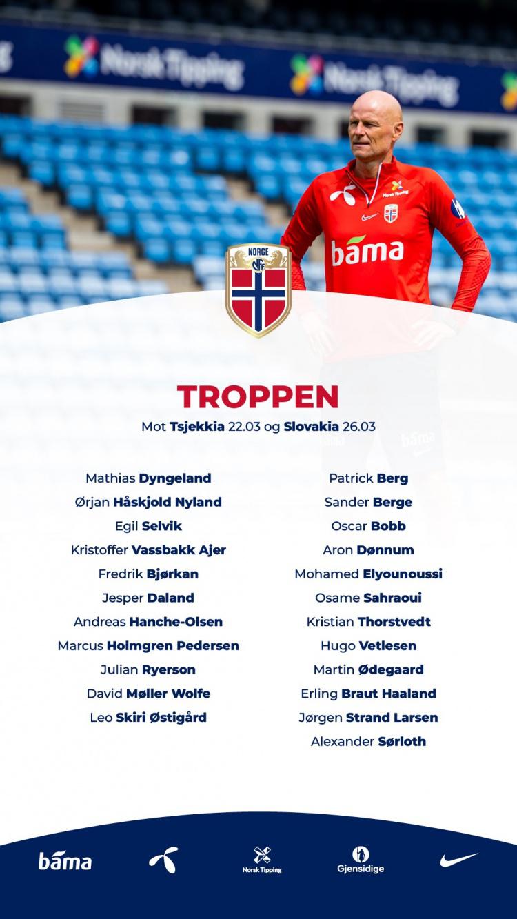 挪威大名单：哈兰德、厄德高领衔，奥斯卡-鲍勃、阿耶尔入选(1)