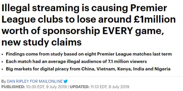 英超盗播致俱乐部每场损失百万英镑，中国球迷还遭点名批评(1)