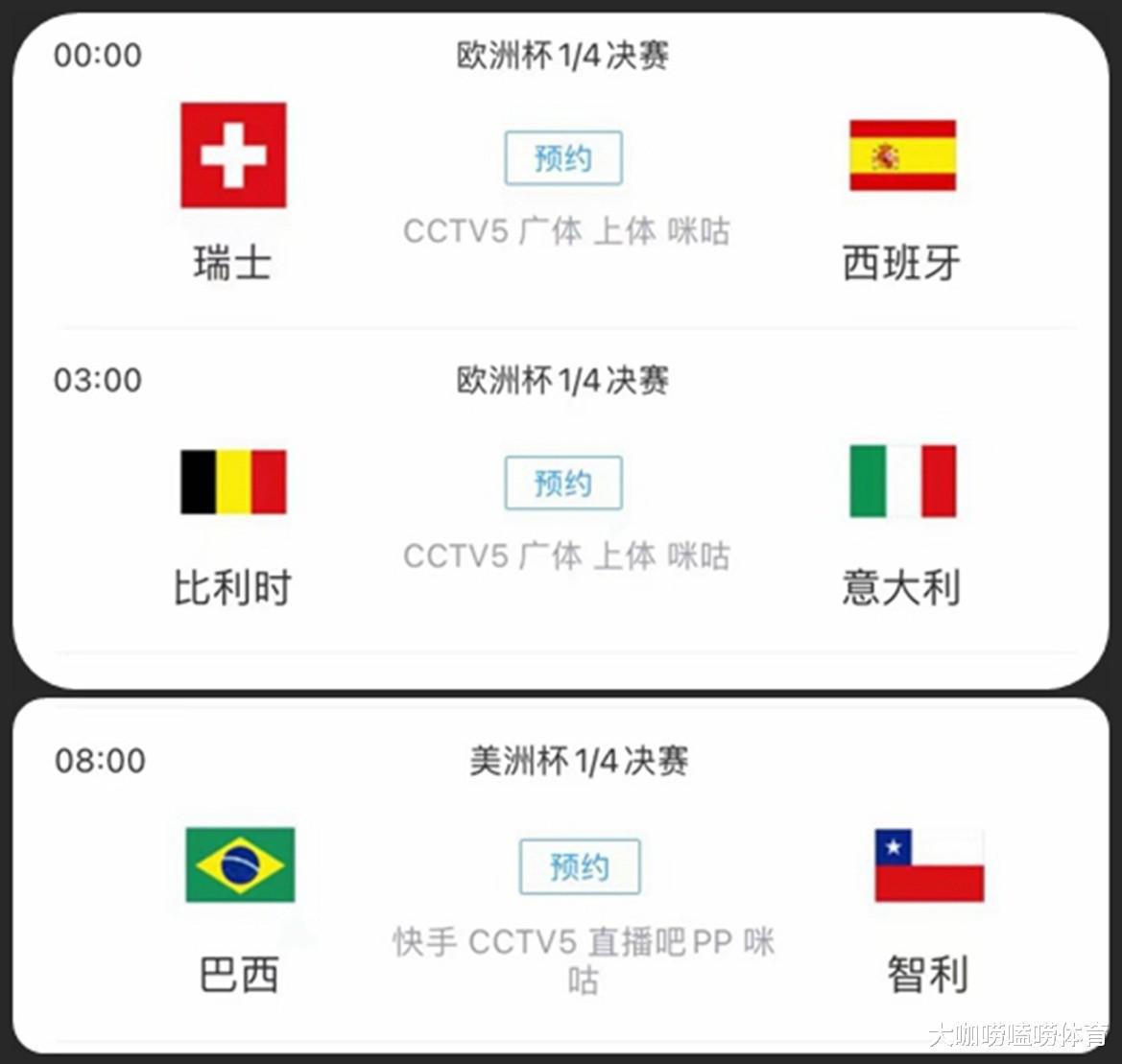 CCTV5直播！意大利VS比利时 西班牙VS瑞士 巴西VS智利 比分预测(1)
