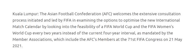 亚足联发公告 支持温格主持的世界杯2年一届改革(2)