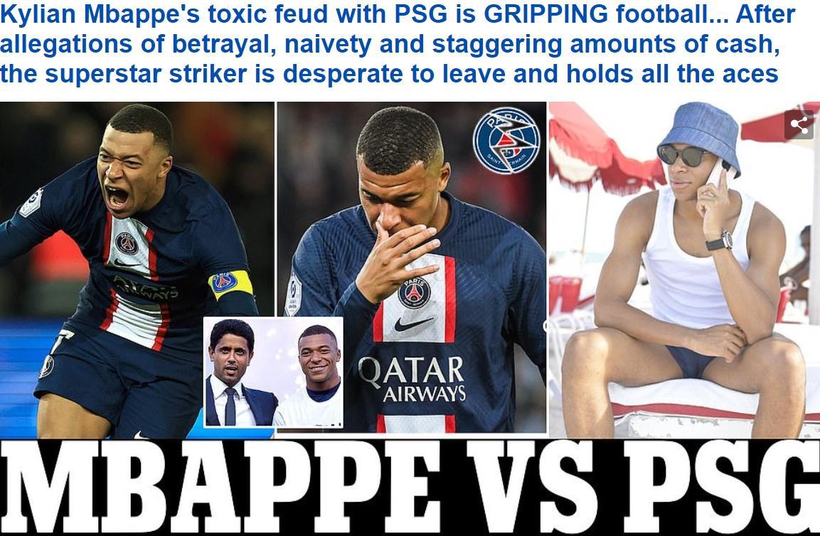 英国媒体邮报报道，姆巴佩与巴黎圣日耳曼的对抗吸引了其他顶级豪门的注意力。在被指控(1)