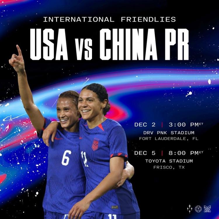 官方：美国女足将于12月在本土与中国女足进行两场热身赛(1)