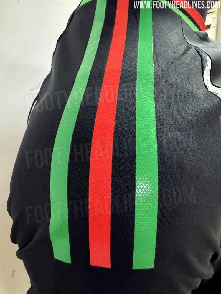 阿森纳新赛季客场球衣谍照：黑色主体+红绿线条+红色大炮等设计(2)
